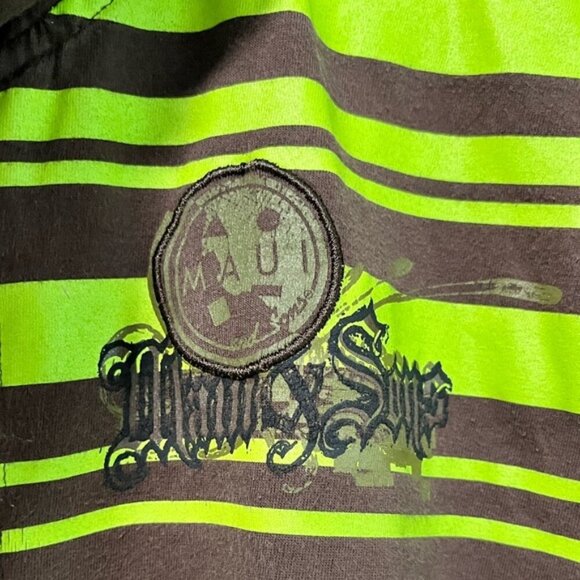 Maui and Sons Brown & Neon Green Striped Polo Shirt - Size XL, Vintage Surf - Picture 7 of 8